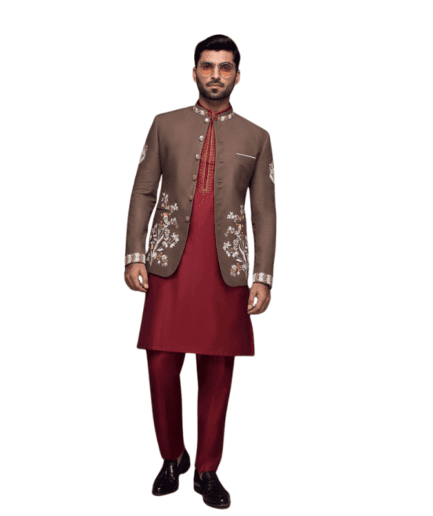 Gray embroidered prince coat for men's