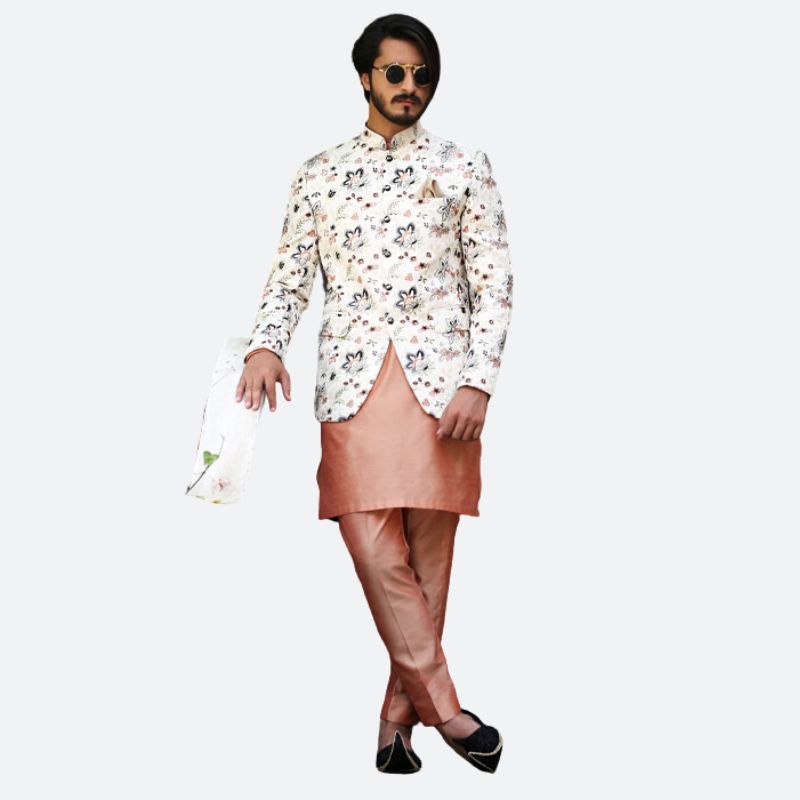 1 White multicolor prince coat for men's