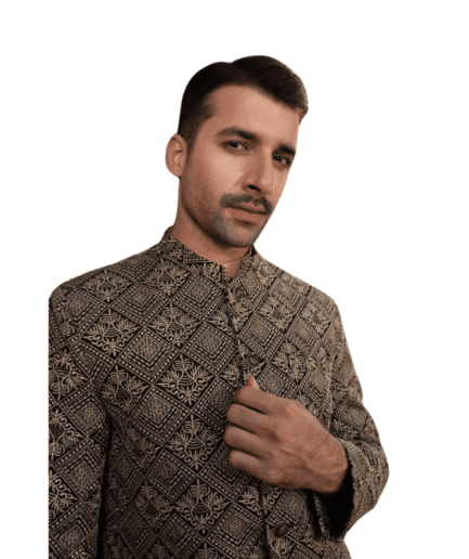 Gray Embroidered Prince Coat For Men's