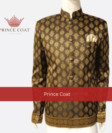 Mehndi Green jamawar prince coat for menswear