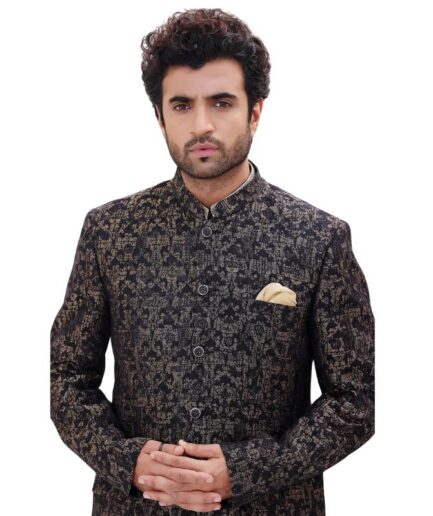 Grey Jamawar Prince coat for men's