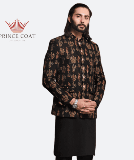 Black and brown raw silk prince coat for menswear