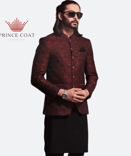 Red color prince coat for men's