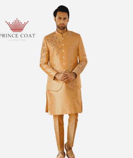 gold hue canvas embroidered prince coat men's