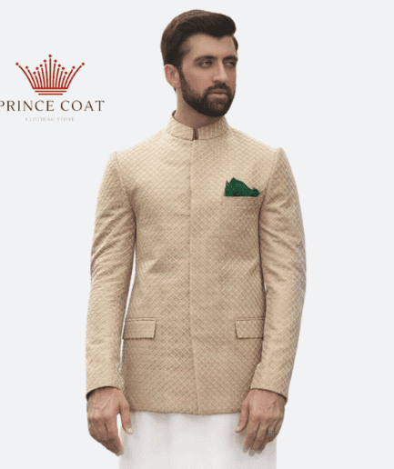 embroidered gold color prince coat for menswear