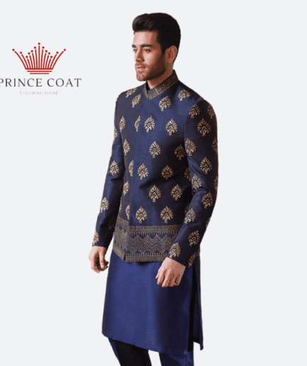 Blue Color prince coat with hand embellishments for men's