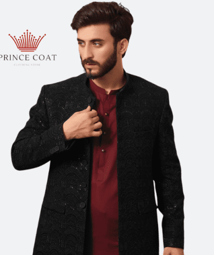 black embroidery prince coat for menswear