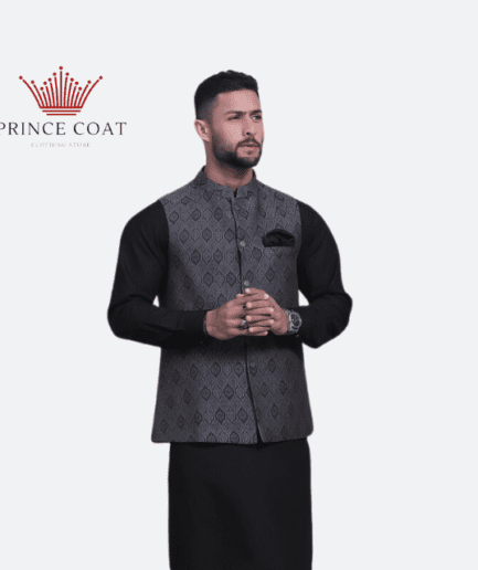 Atlas fabric printed silver grey waist coat for menswear