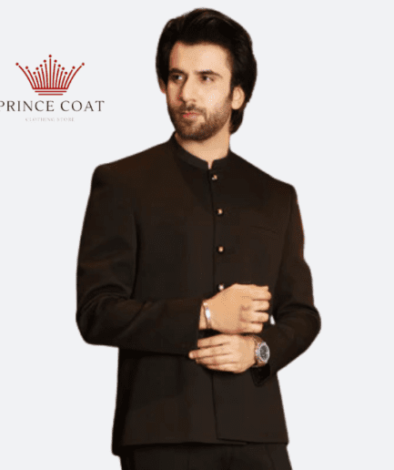 Black textured prince coat for men's