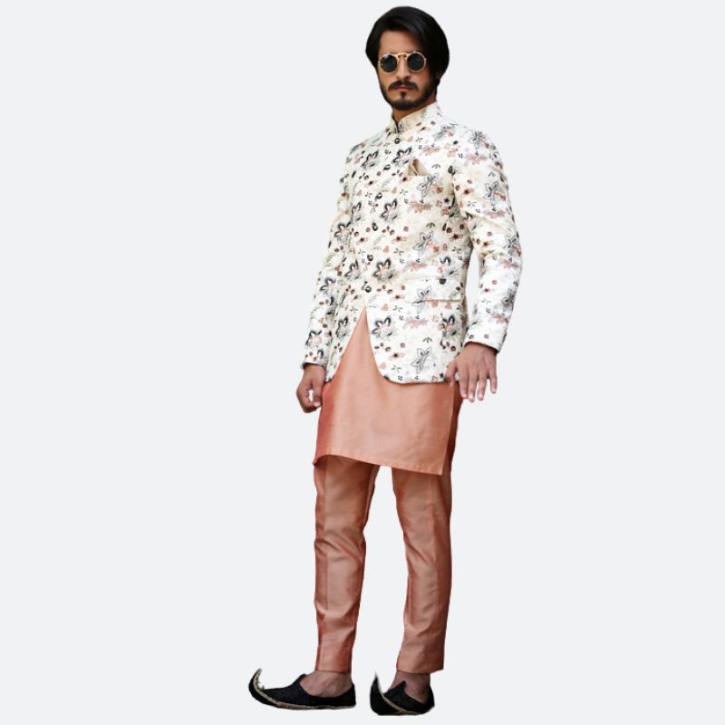 2 White multicolor fabric prince coat