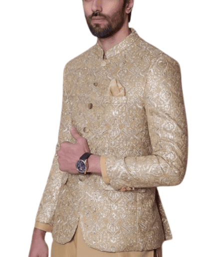 fully embroidered fawn color prince coat for men's