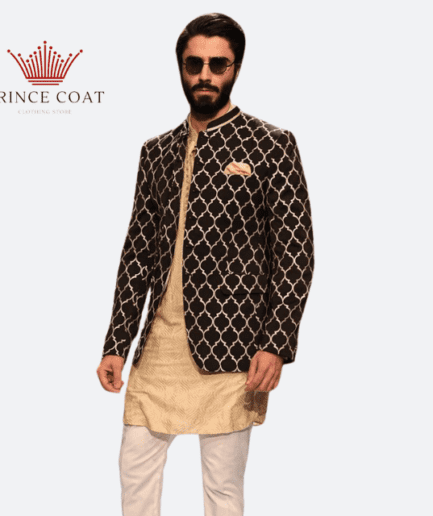 Black color embroidered prince coat for menwear