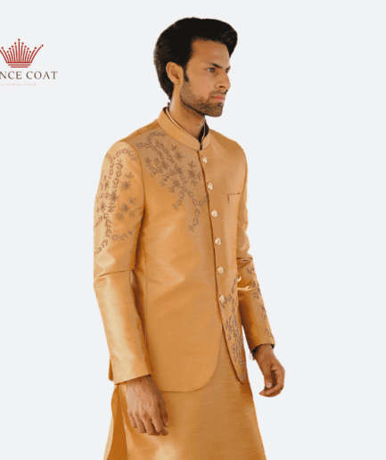 Silk canvas gold hue prince coat for men's