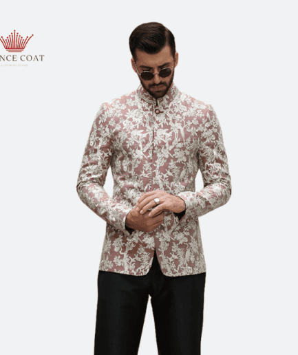 Red and white color fabric prince coat for men's