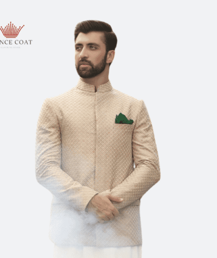 Gold color embroidery prince coat for men's