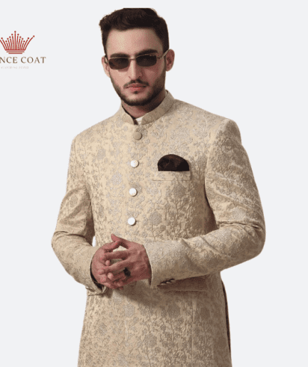 Embellishments prince coat in gold color for menswear