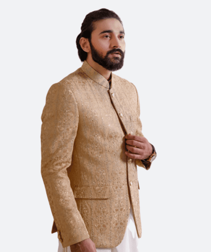 Golden jamawar fabric prince coat