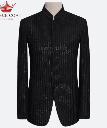 Black color fully embroidered prince coat for men's