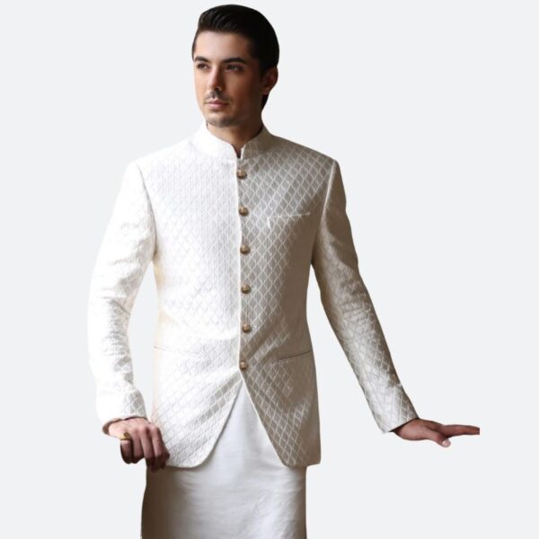 Off White Fabric Pakistani Prince Coat For Men Prince Coat