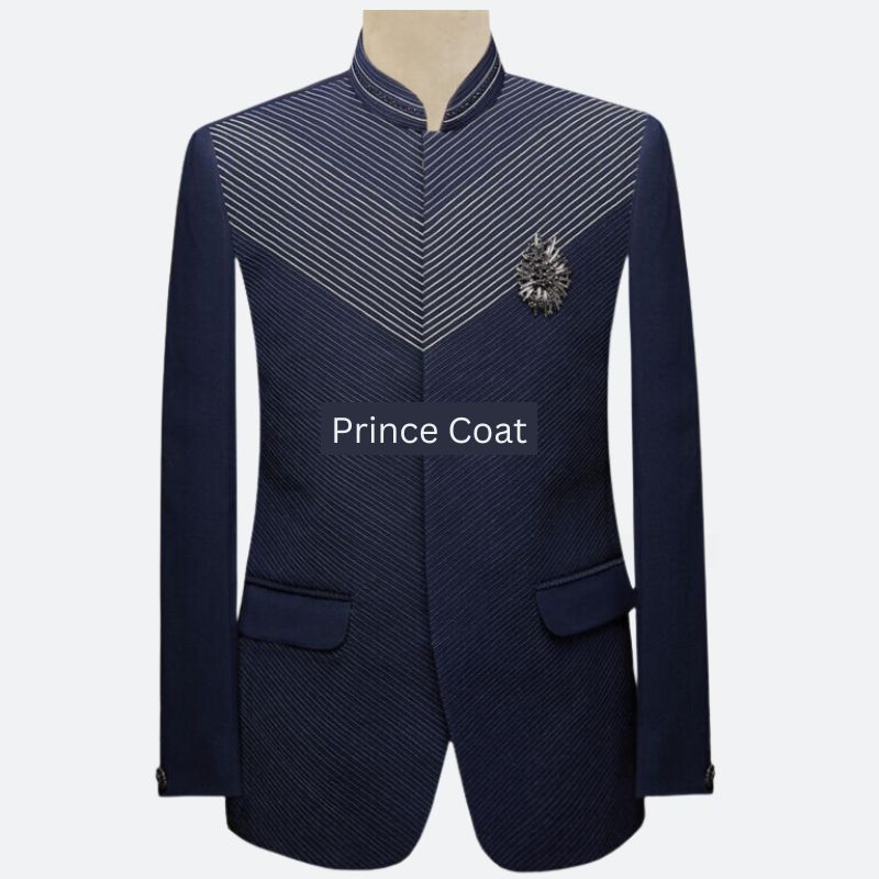 PRC1265 Navy blue hand made work prince coat for men's
