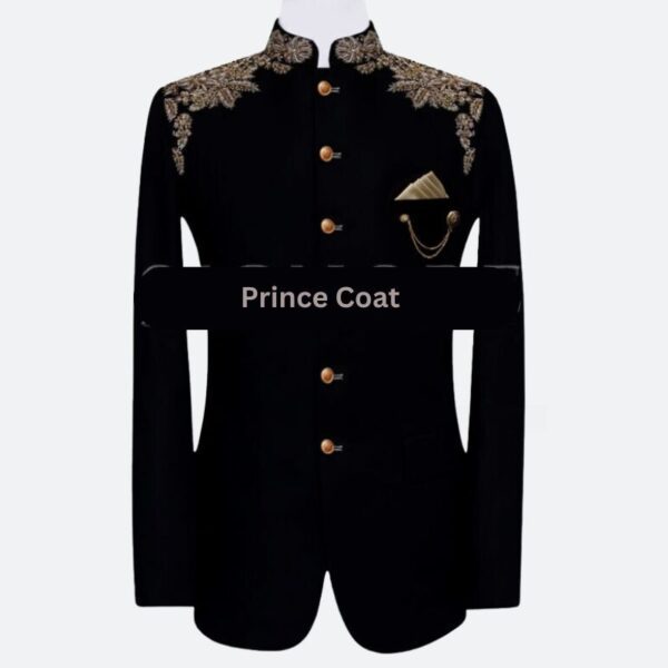 Black Bespoke Fabric Pakistani Prince Coat For Men Prince Coat