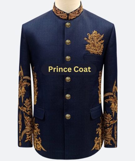 Gold embellished prince coat for menswear